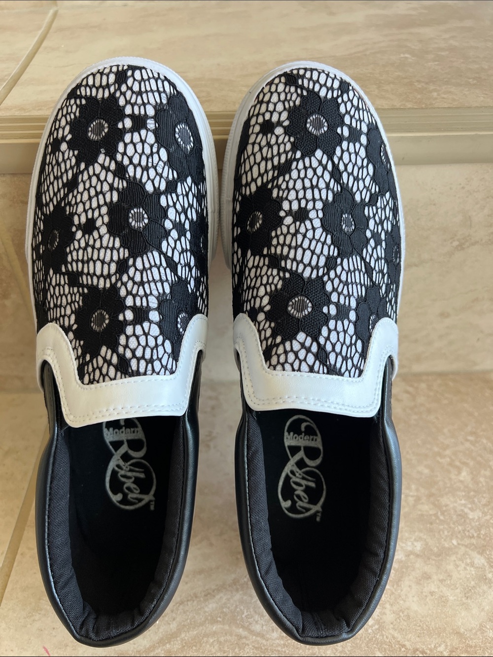 Women Black & White Slip-On Loafers